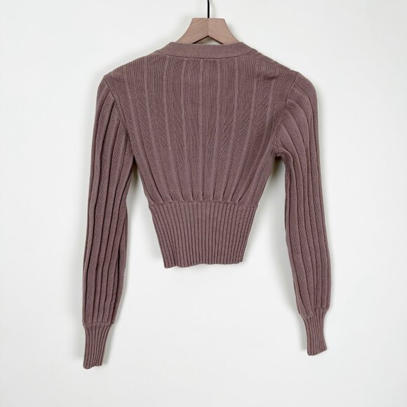 Aritzia Wilfred Merino Wool Plunge Front Cardigan Cropped V-Neck Ribbed Sweater - Picture 7 of 14